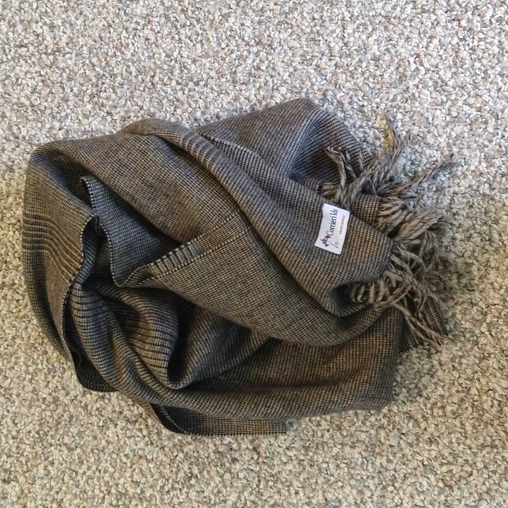 Corrieri Ido Italy Wool Scarf Shawl brown & Black 31.5x74